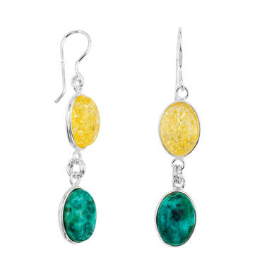 KOLCZYKI SREBRNE 925Ag Z BURSZTYNEM I TURKUSEM