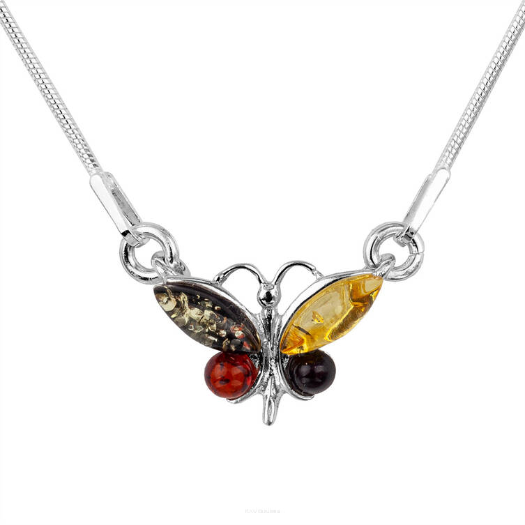 NASZYJNIK SREBRNY Z BURSZTYNEM